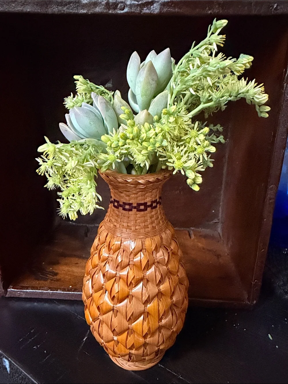 Vintage Rattan Handwoven Natural Brown Decorative Vase - Pineapple Style